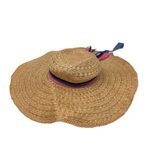 Vintage Bloomingdale's Woven Straw Wide Brim Sun Hat Made in France Vacation